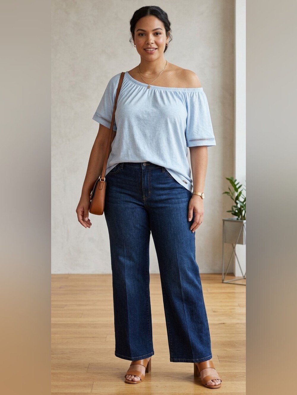 Michael- Michael Kors Light Blue Off-the-Shoulder Short Sleeve Top Size Large